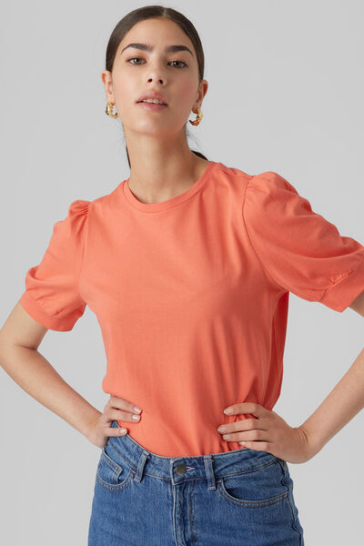 Cortefiel Puffed sleeved cotton top Red