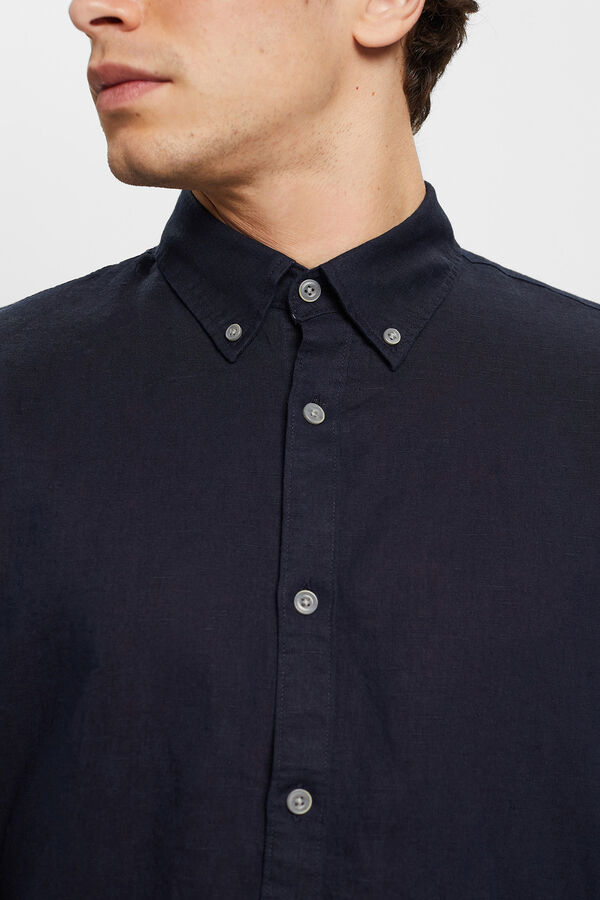 Cortefiel Camisa básica regular fit con lino Azul