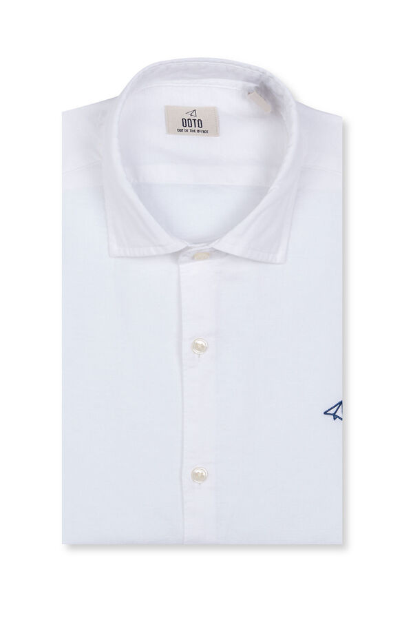 OOTO Camisa manga comprida em algod&atilde;o e linho Branco