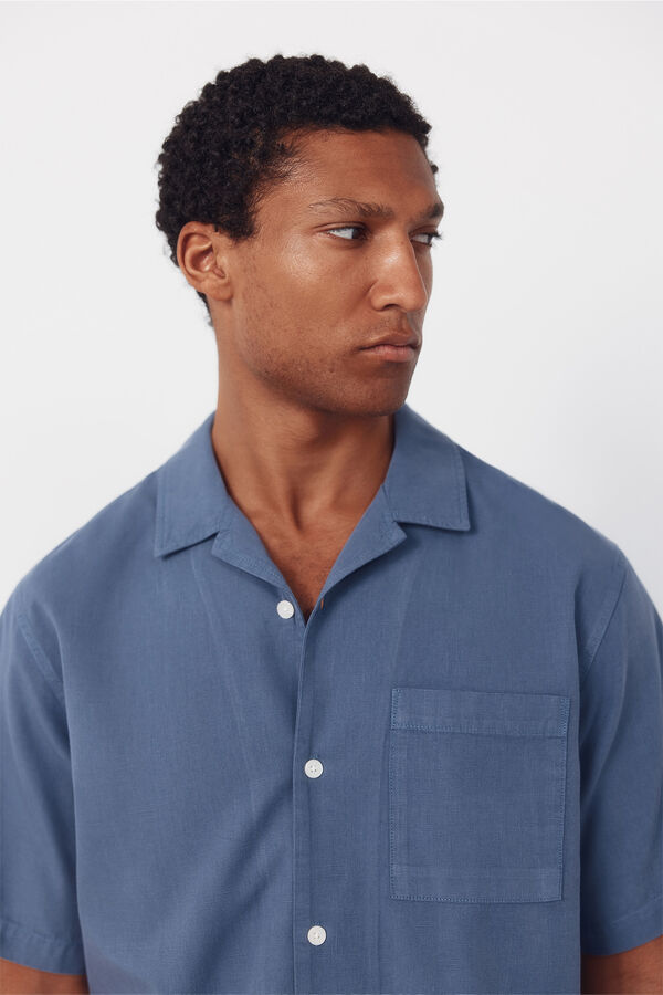 Cortefiel Plain short sleeve bowling collar shirt Blue