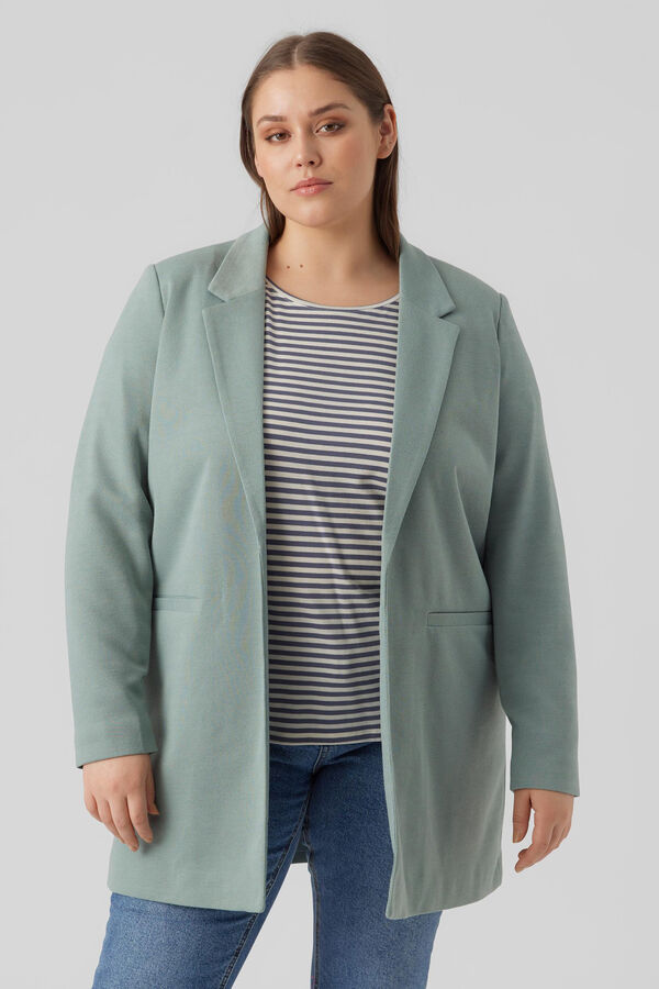 Cortefiel Plus size lapel collar blazer with large size flap Green