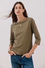 Cortefiel Essential boat neck T-shirt Kaki