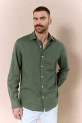OOTO Camisa manga comprida em algod&atilde;o e linho Verde