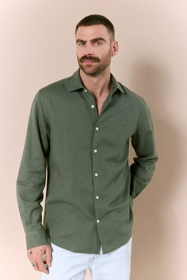 OOTO Camisa manga comprida em algod&atilde;o e linho Verde