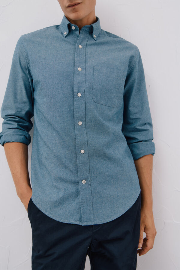 Cortefiel Denim shirt with pocket Blue