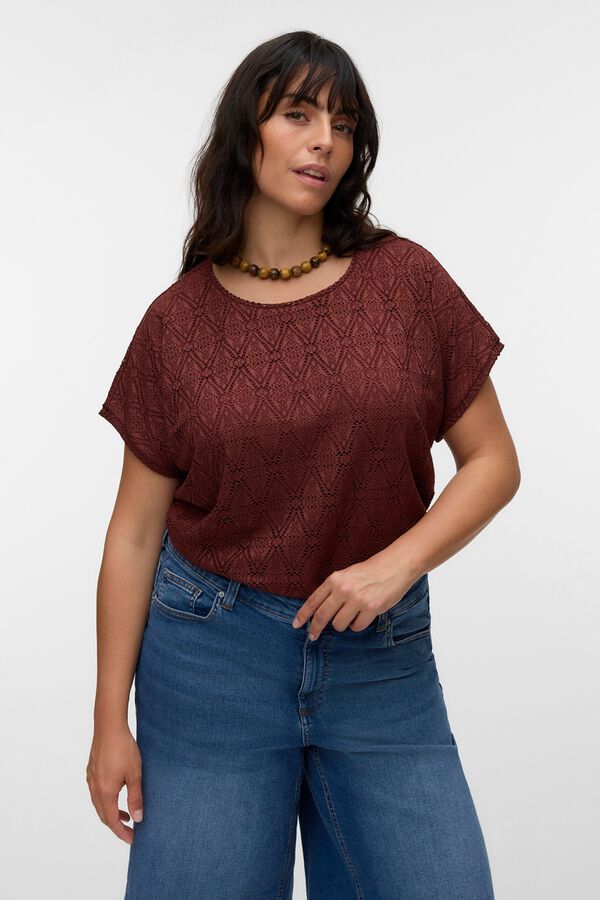 Vero Moda Curve Top com detalhes vazados tamanho grande Castanho