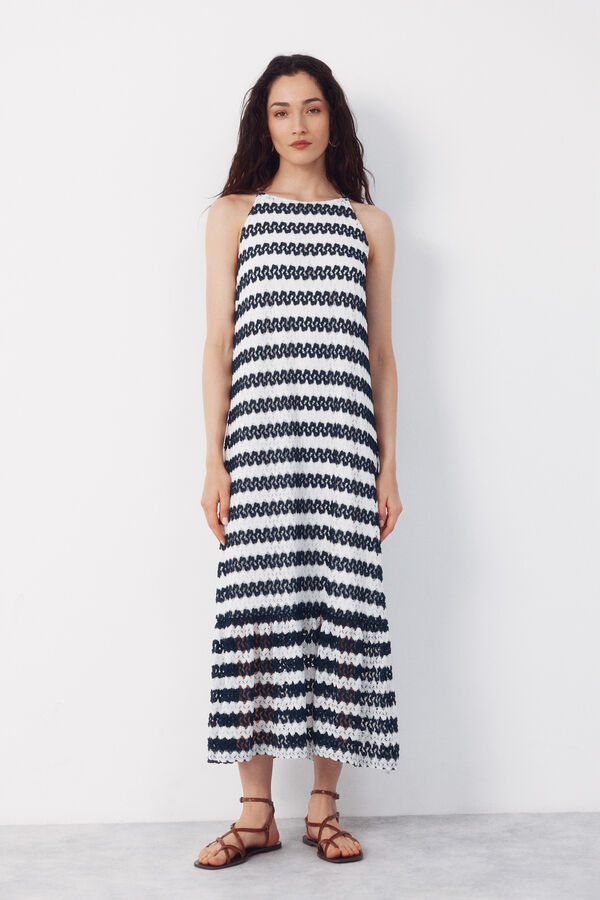 Cortefiel Vestido halter estructura Estampado azul