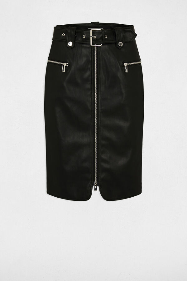 Cortefiel Straight synthetic leather skirt Black