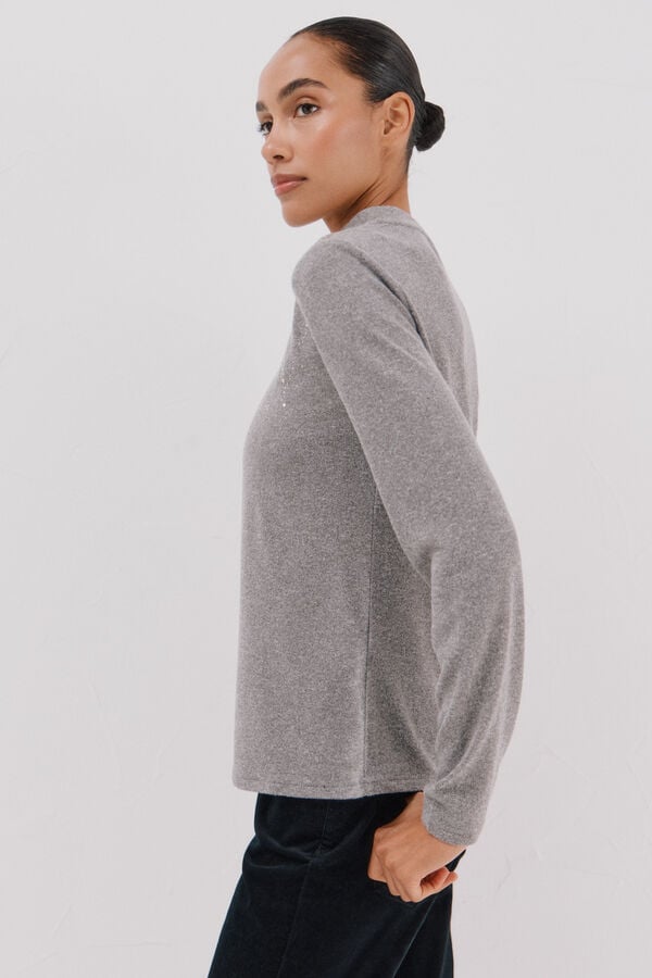 Cortefiel T-shirt with rhinestone detail Grey