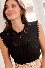 Cortefiel Inaria top with floral embroidery Black