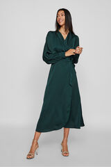 Vila Vestido midi envolvente em cetim Verde
