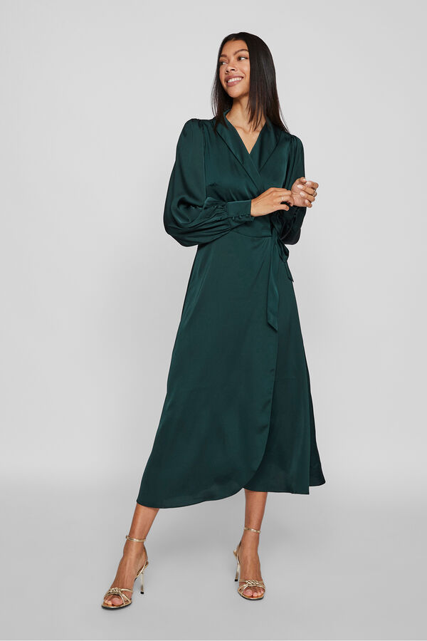 Vila Vestido midi envolvente em cetim Verde