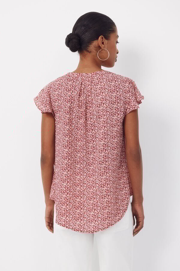 Cortefiel Fluid flutter sleeve blouse Printed red