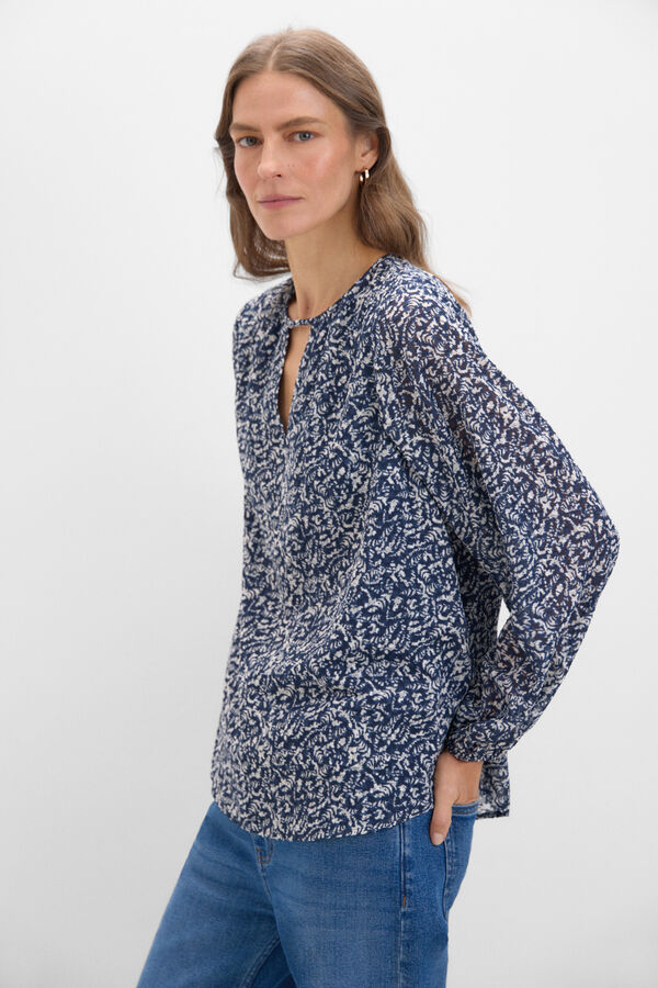Cortefiel Textured fabric blouse Printed blue
