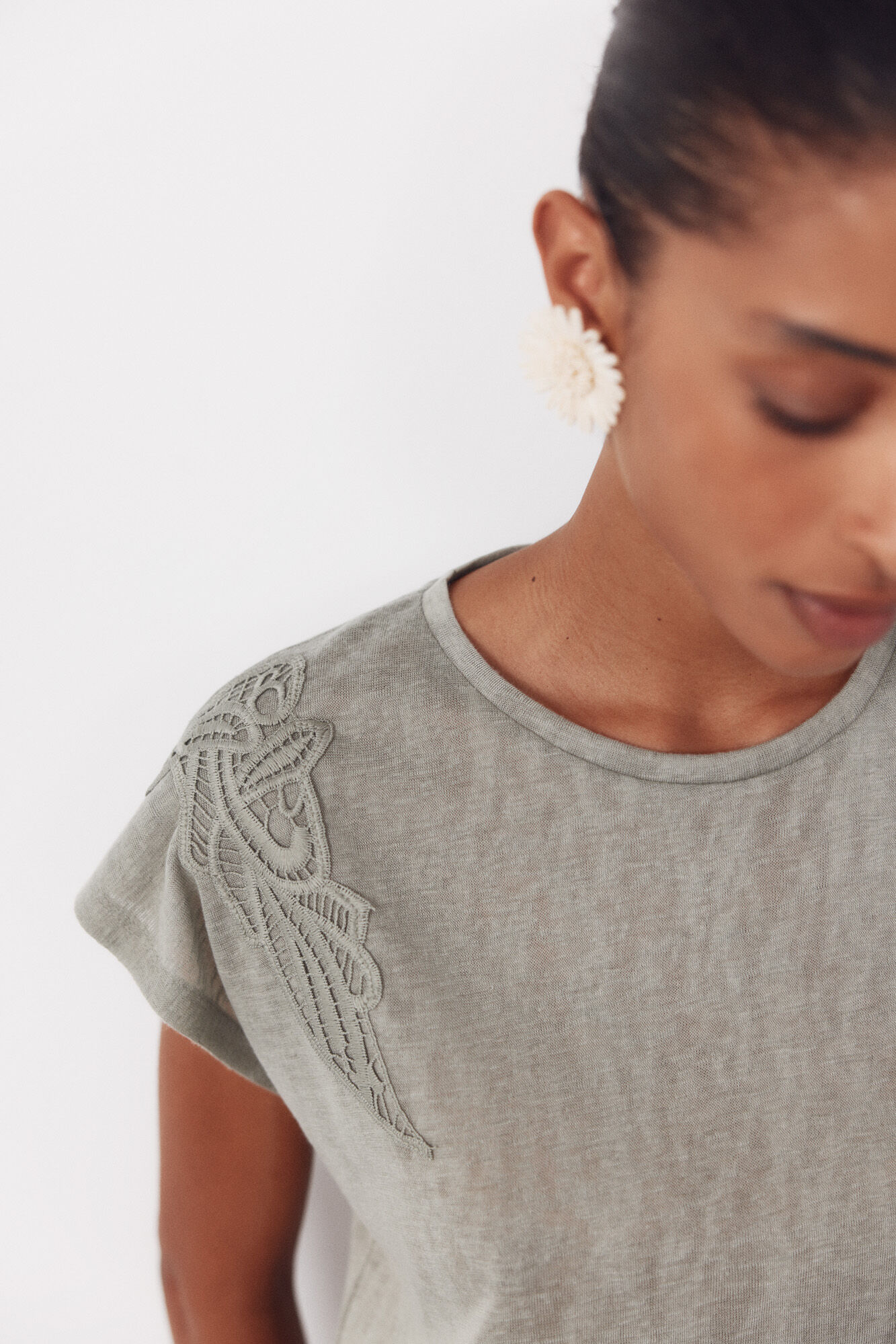 Cortefiel Linen -effect patchwork t-shirt