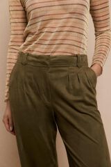 Slowlove Pantalón de pinzas de antelina Verde