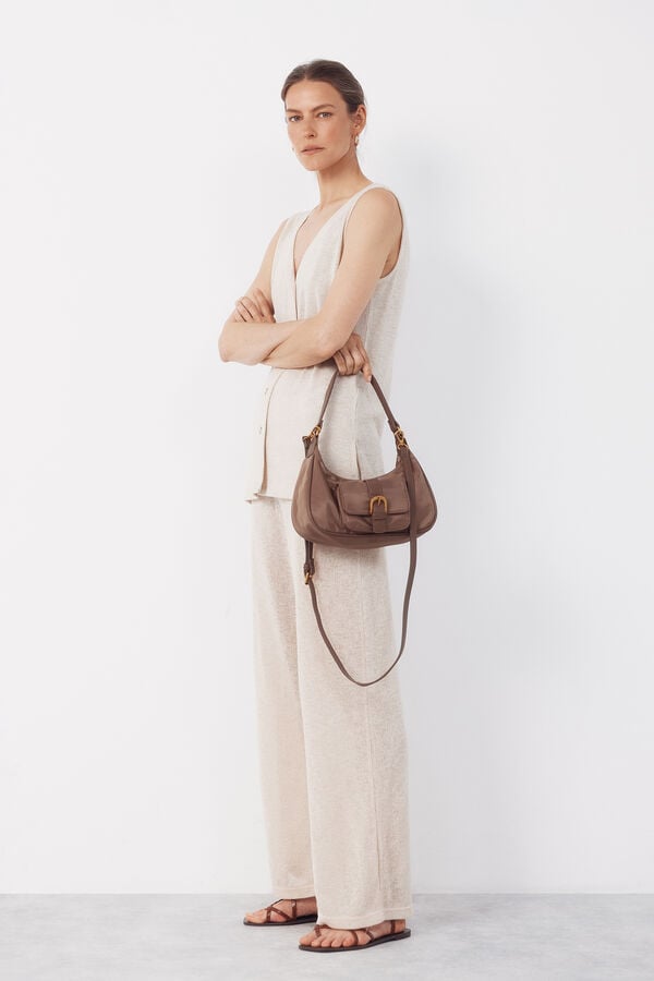 Cortefiel Multi-pocket baguette bag Beige