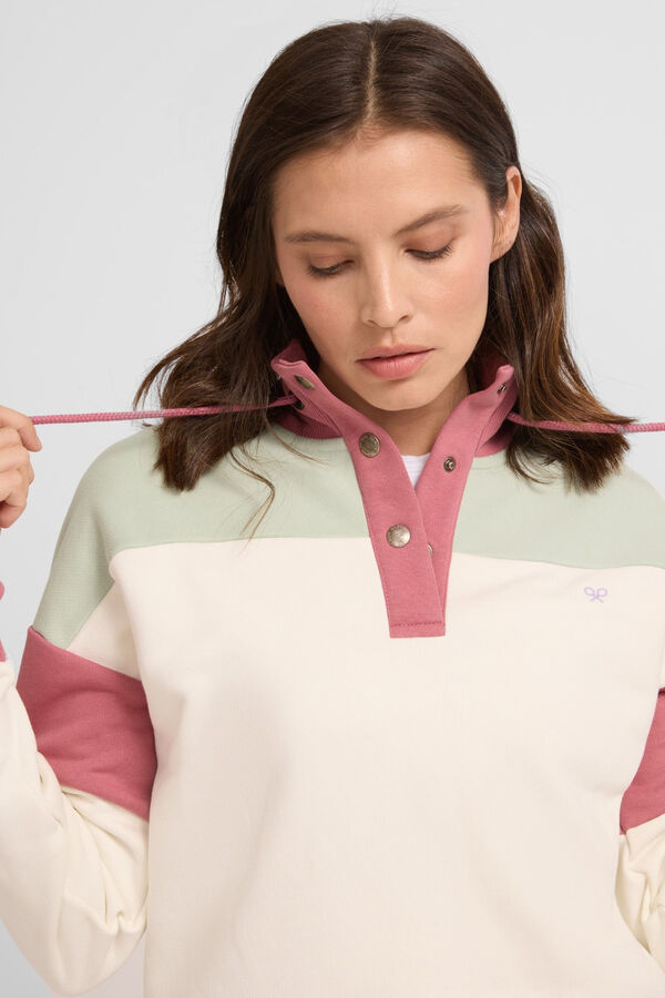 Silbon Sudadera woman tricolor cuello botones Marfil