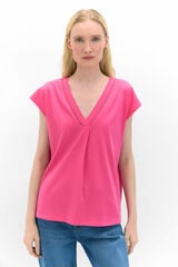 Cortefiel Camiseta pico con detalle puntilla Pink