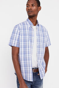 Cortefiel Checked short-sleeved coolmax shirt Blue