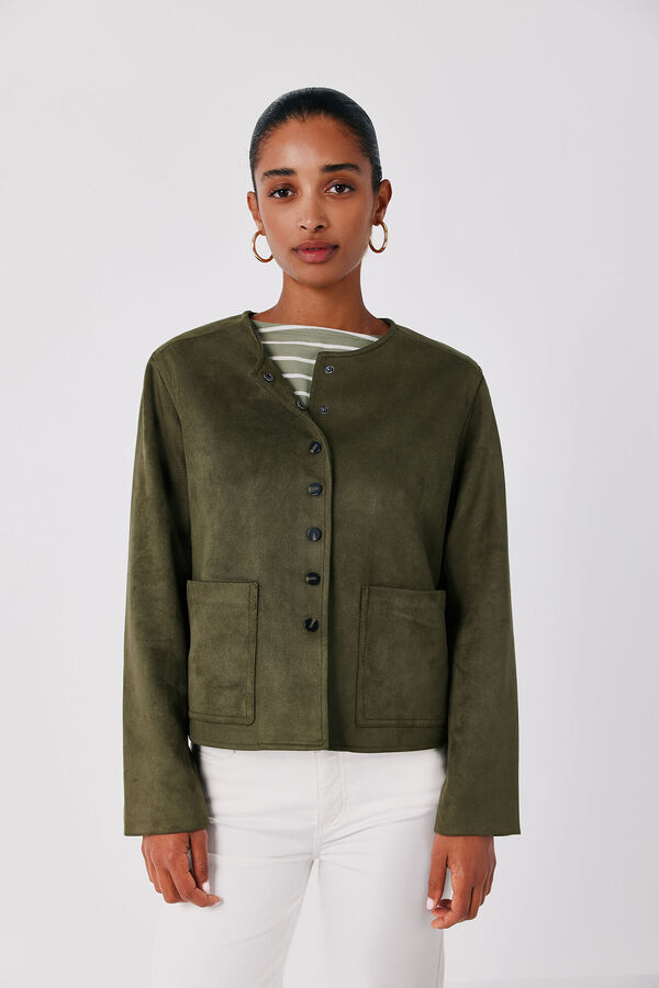 Cortefiel Faux suede jacket Green