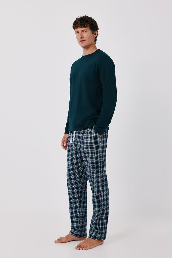Cortefiel Jersey-knit and fabric pyjamas set Green