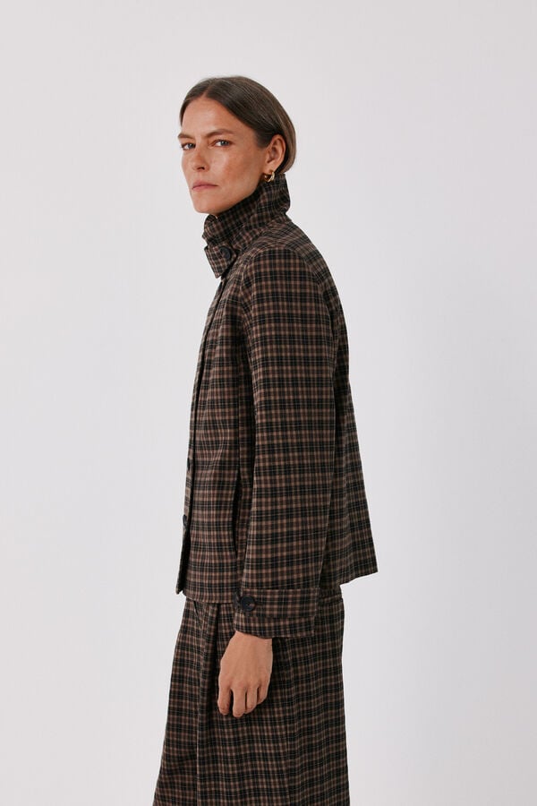 Cortefiel Plaid jacket Printed brown