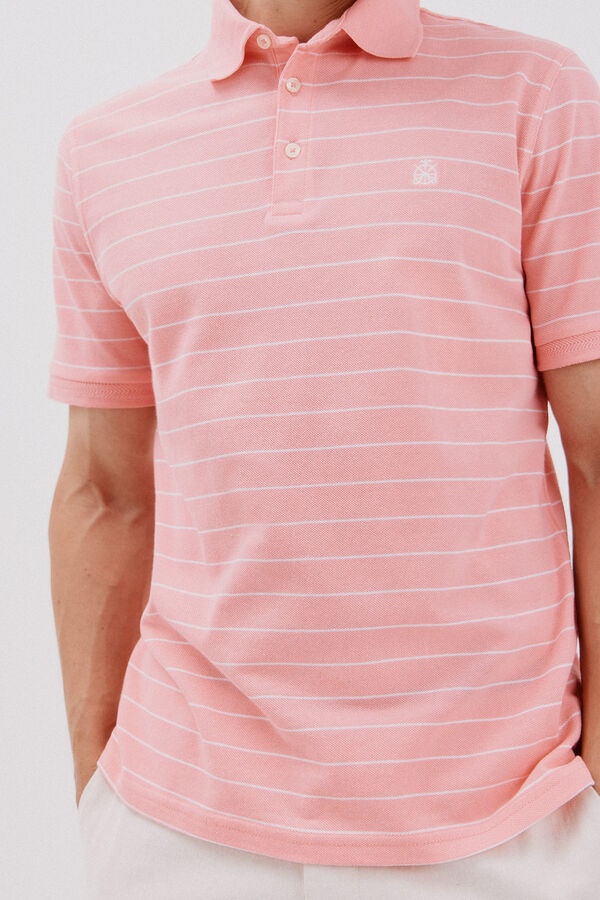 Cortefiel Striped piqué polo shirt Coral