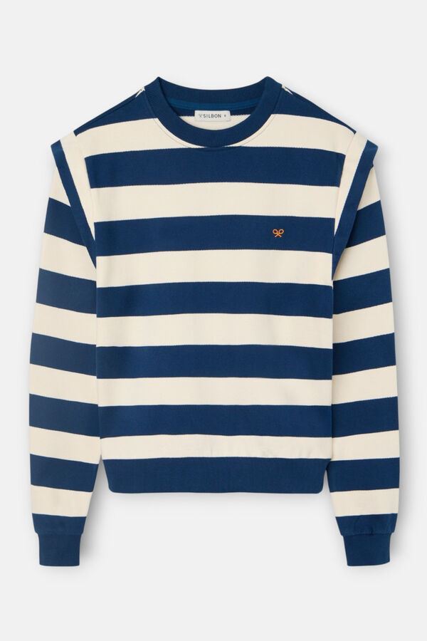 Silbon Sweatshirt com ombreiras &agrave;s riscas Azul