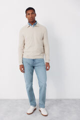 Cortefiel Long sleeve link structure polo shirt Beige