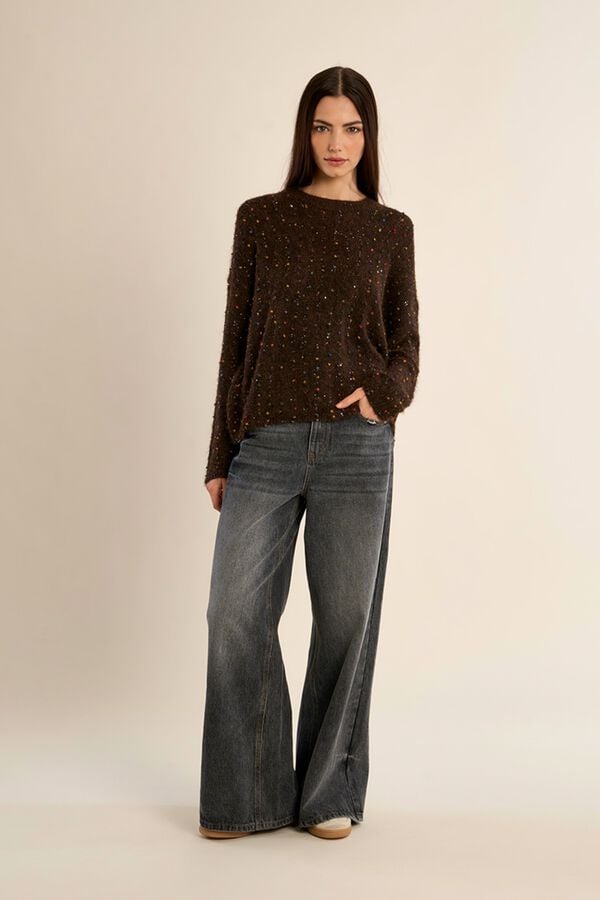 Molly Bracken Camisola de manga comprida com detalhe de bolinhas Castanho