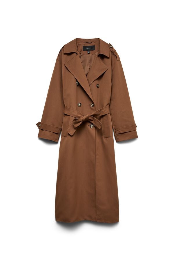 Vero Moda Long trench coat with belt Dark brown