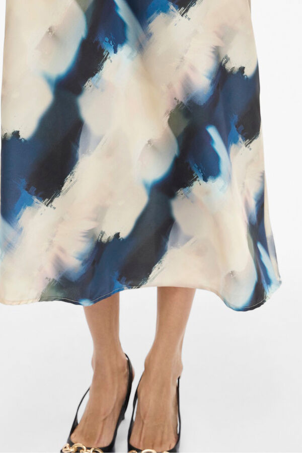 Vila Saia midi acetinada estampada Azul