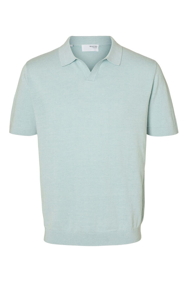 Selected short sleeve linen polo shirt Blue