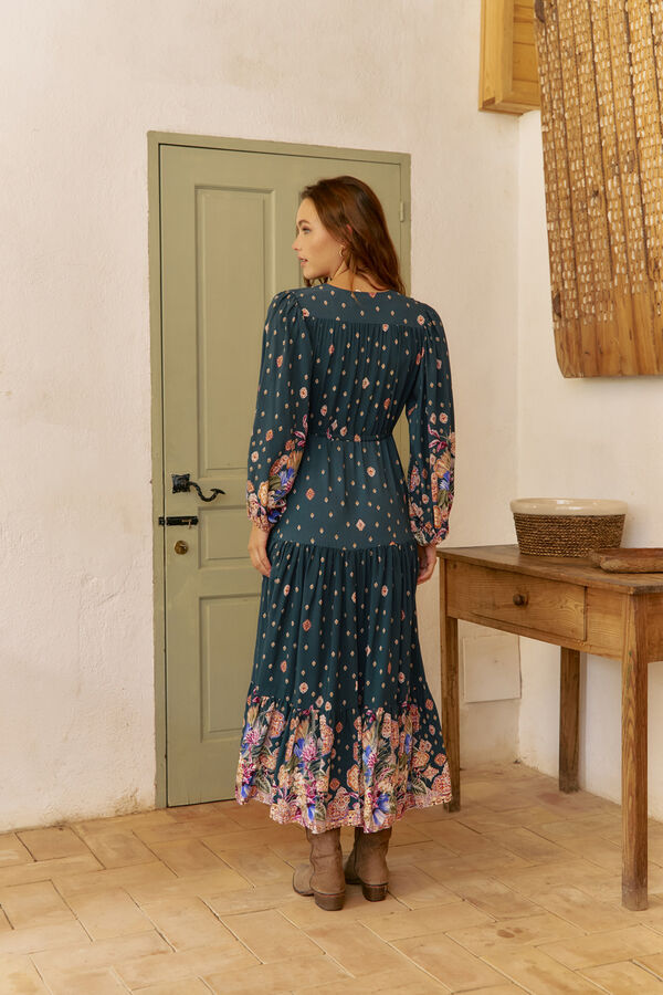 Jaase Vestido longo Teresa com estampado de ruibarbo Azul