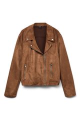 Vero Moda Curve Blus&atilde;o motard em camur&ccedil;a sint&eacute;tica Castanho