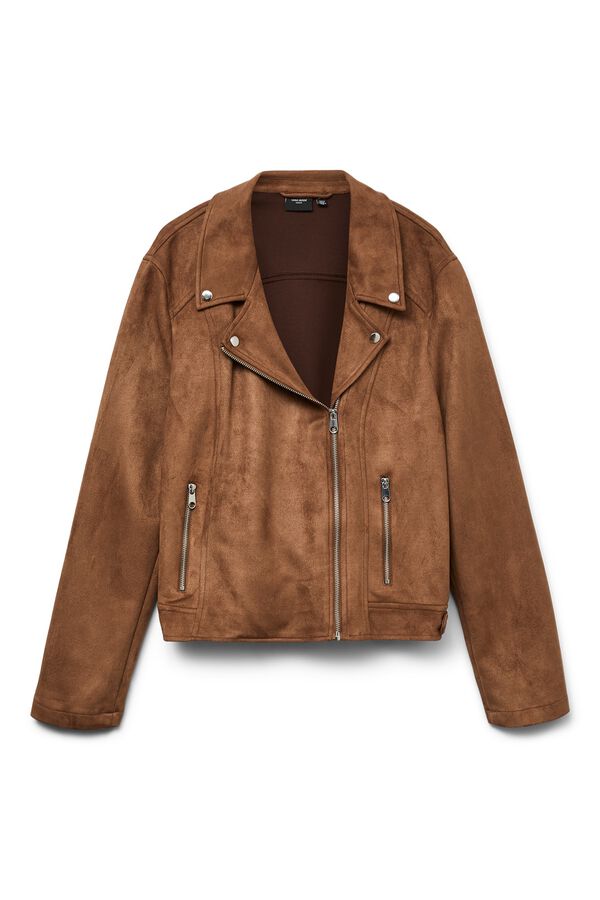 Vero Moda Curve Blus&atilde;o motard em camur&ccedil;a sint&eacute;tica Castanho