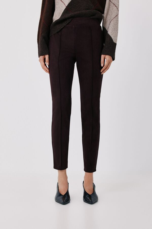 Cortefiel Legging de mujer de efecto ante Marr&oacute;n oscuro