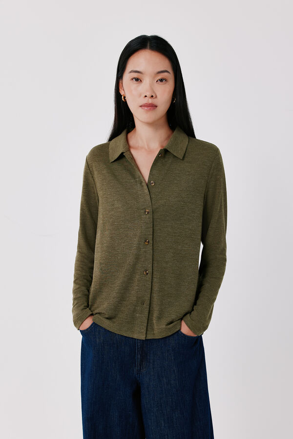 Cortefiel Stretch shirt with buttons Kaki