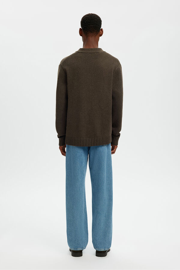 Selected Casaco de malha de l&atilde; com gola em V Castanho