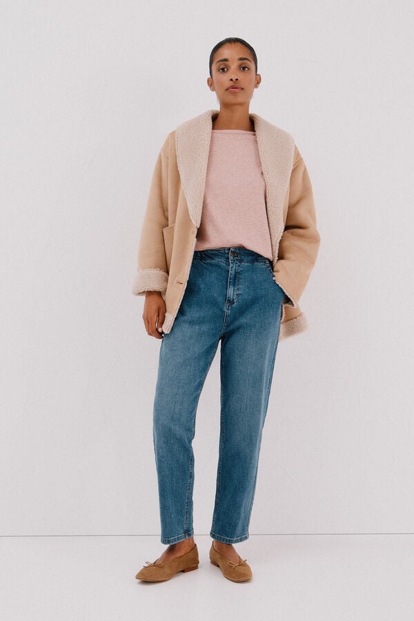 Cortefiel Boat neck top with gold buttons Pink