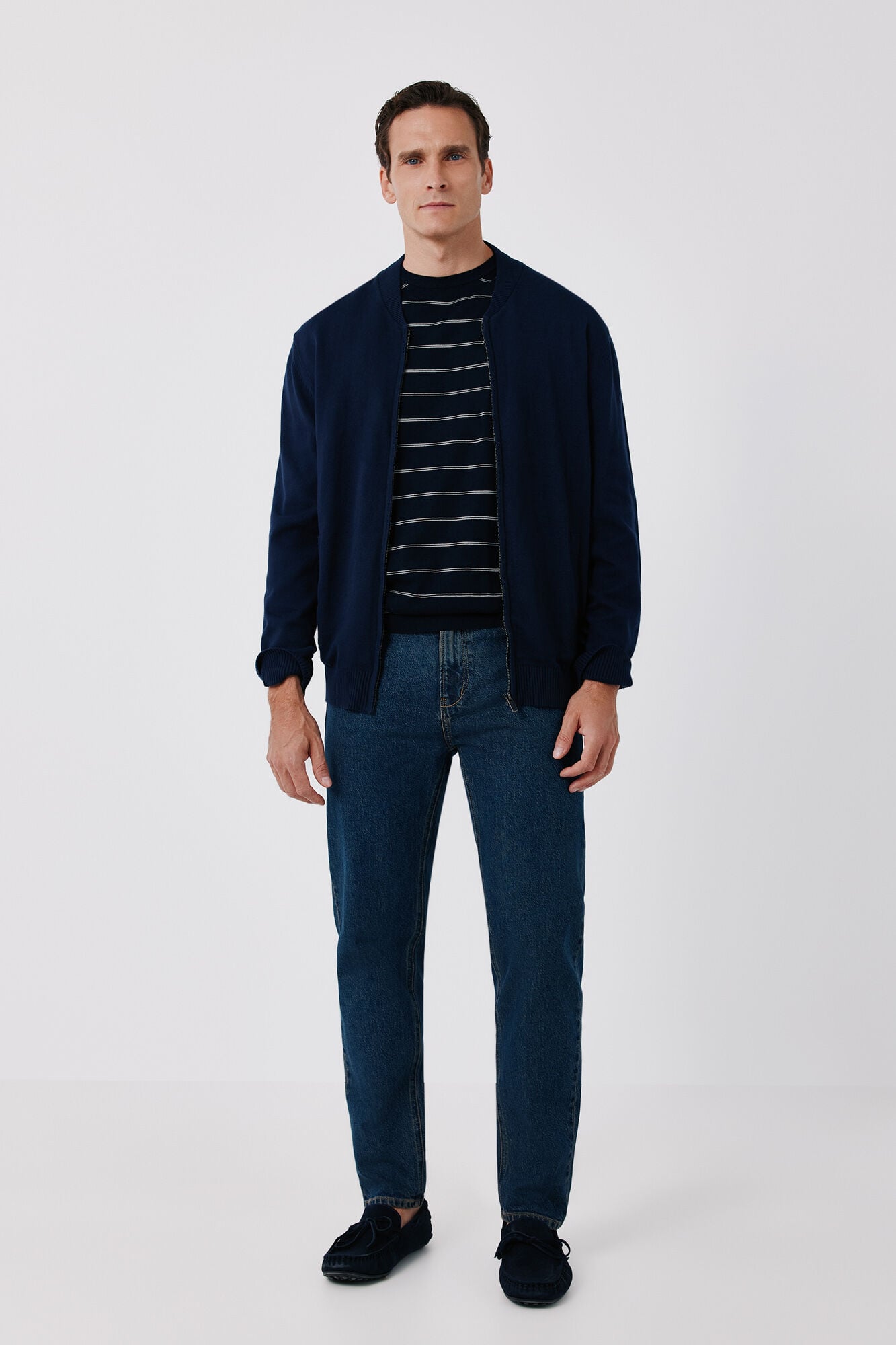 Cortefiel Cotton fine knit zip fastening cardigan
