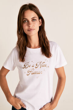 Cortefiel Glitter round neck t-shirt White
