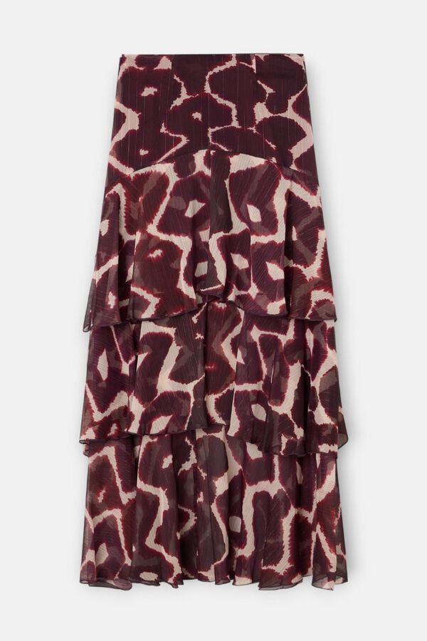 Silbon Long ruffled print skirt Printed brown