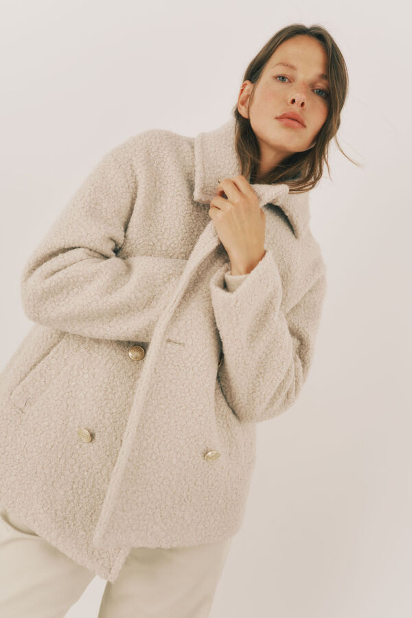 Cortefiel Short soft fabric coat Ivory