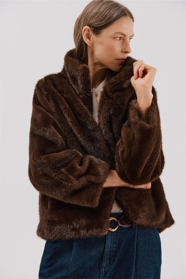 Cortefiel Faux fur jacket Dark brown