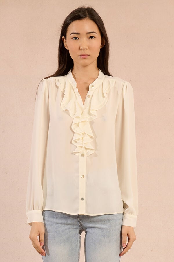 Molly Bracken Camisa de manga comprida com detalhe de babados Ecru