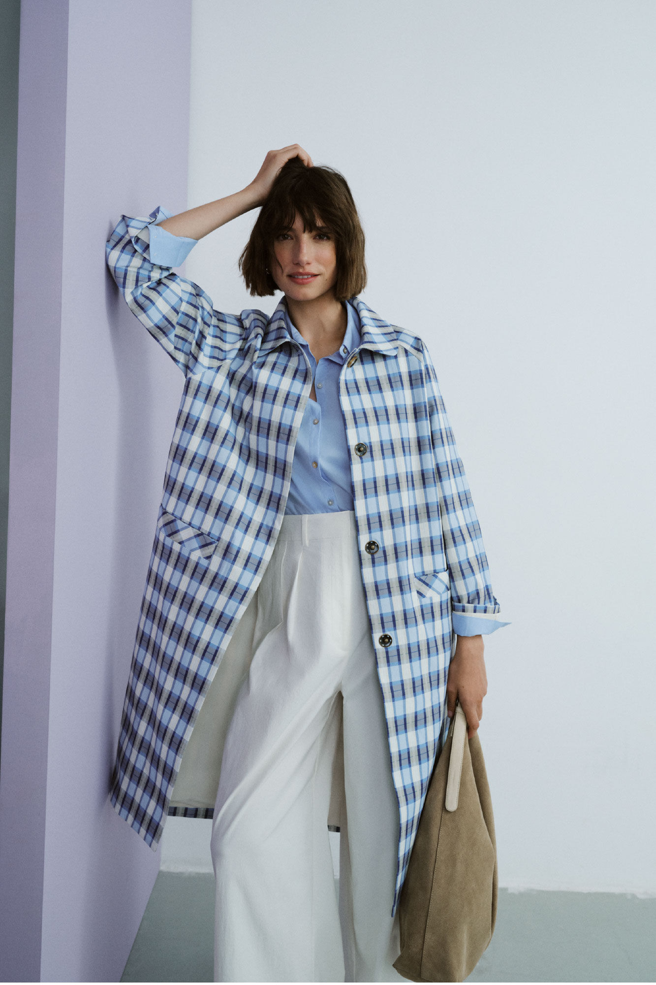 Cortefiel Long plaid trench coat