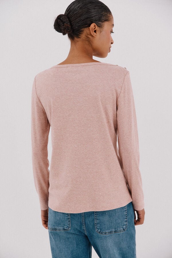 Cortefiel Boat neck top with gold buttons Pink