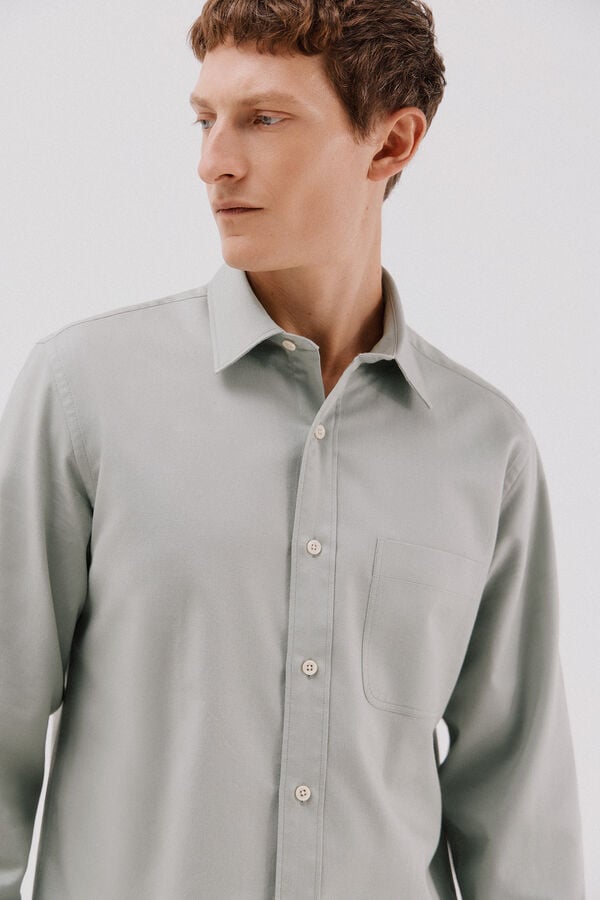 Cortefiel Camisa gabardina Tencel Kaki